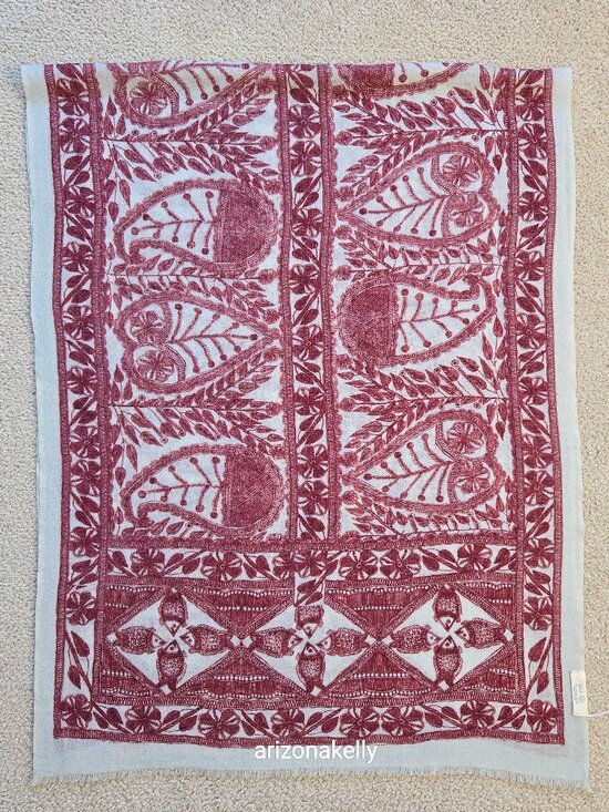 Lila Accessories - NWOT Lila Wool Lightweight Scarf With Fish Design Burgundy